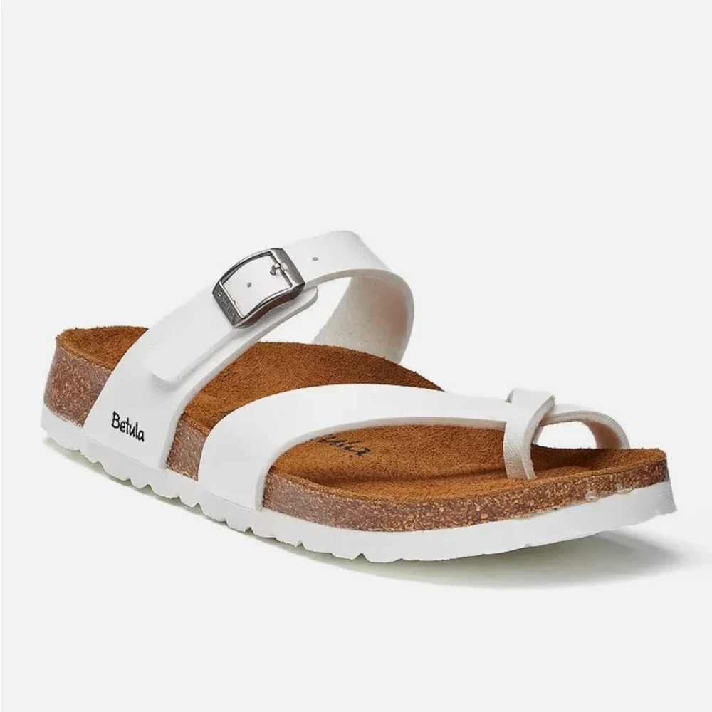 NWT Betula by BIRKENSTOCK White Mia Soft Bed Faux Leather Sandals Size 37 Narrow - Picture 1 of 8